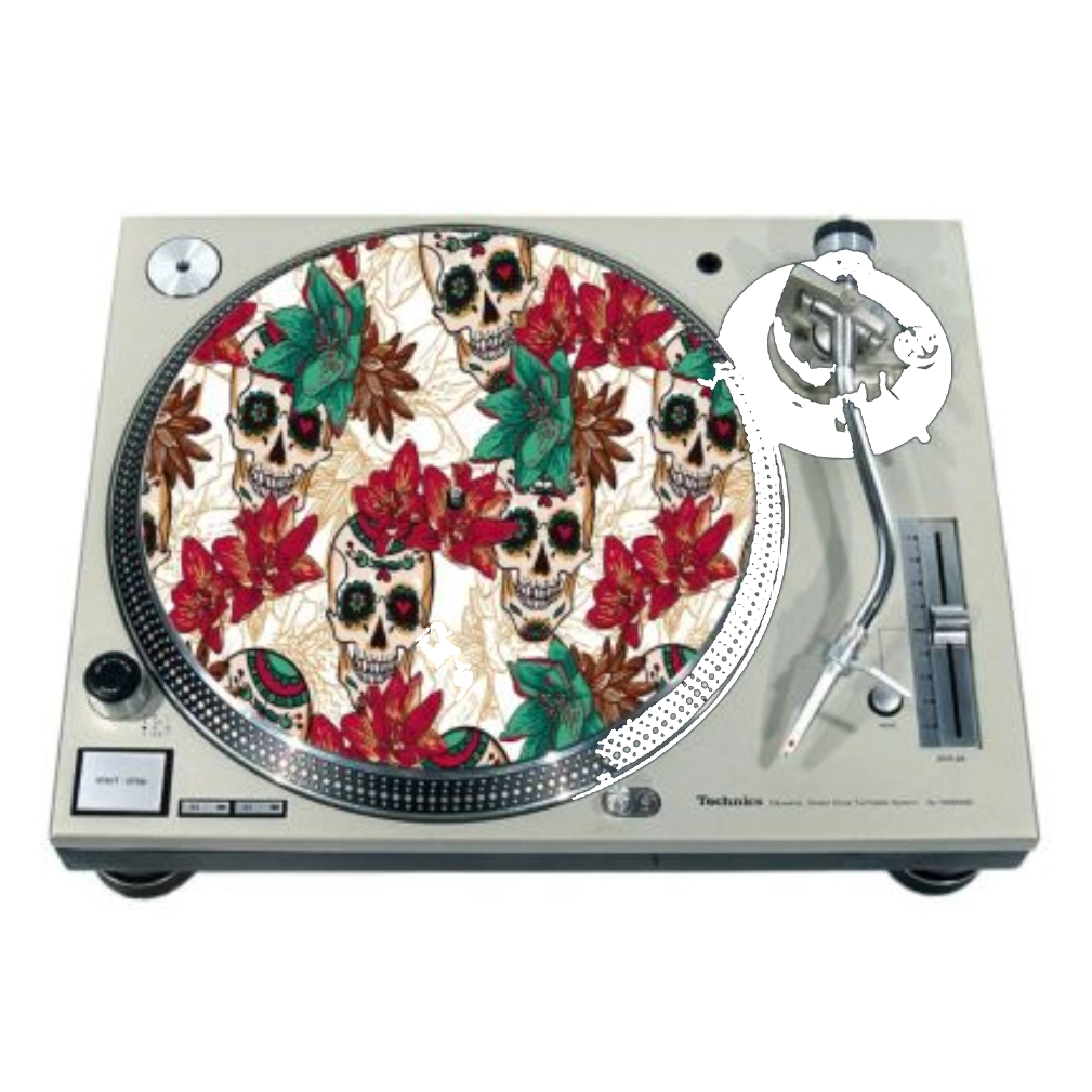 A turntable with a floral pattern on it.