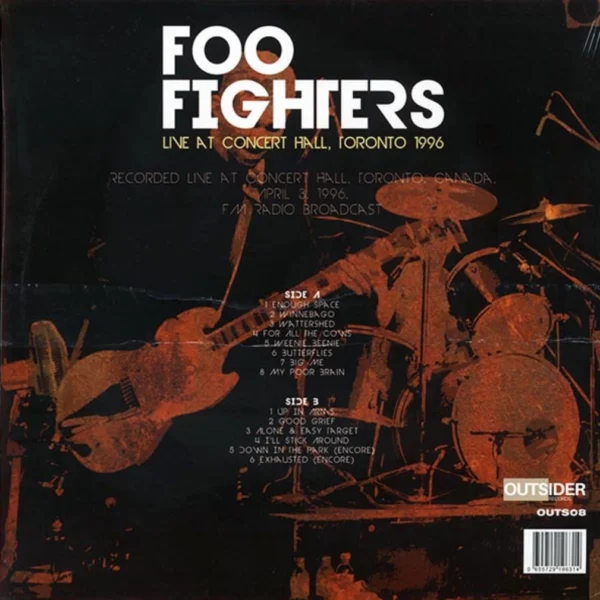 A back cover of the foo fighters live at hammersmith hall, london 1 9 9 6.