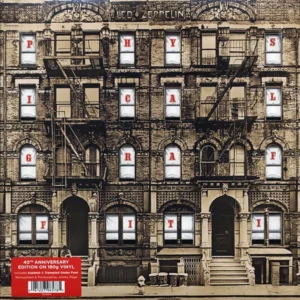 A front view of the cover of led zeppelin 's physical graffiti album.