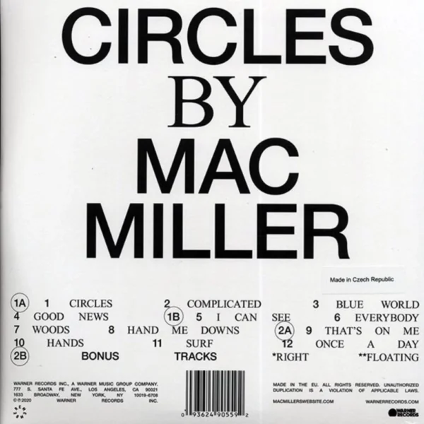 A back cover of the album circles by mac miller.